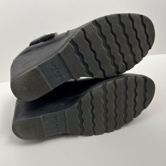 SPERRY Black Leather Zip Wedge Shoes Booties 6.5 - Picture 9 of 9